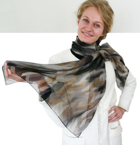 EVAL foulard en soie femme noir brun  - R168