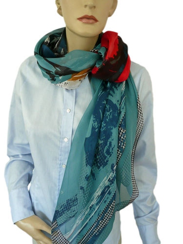 EVAL foulard en soie noir gris  - R151