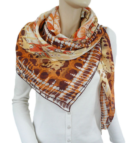EVAL foulard en soie femme beige brun - V1536