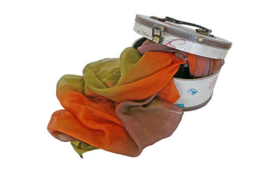 EVAL foulard en soie femme olive orange - R121