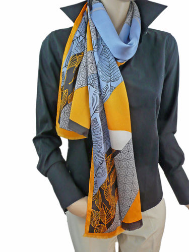 EVAL foulard en soie femme bleu orange - R166