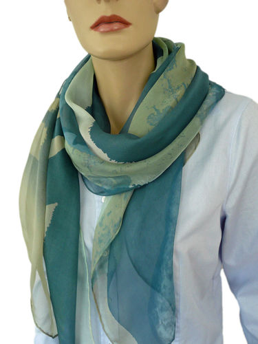 EVAL foulard en soie femme bleu vert - R1521