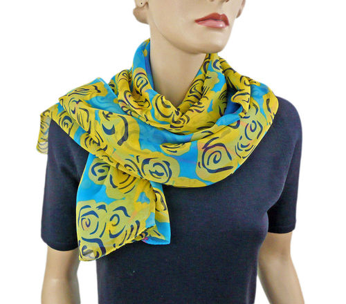 EVAL foulard en soie femme paréo bleu jaune - R1547