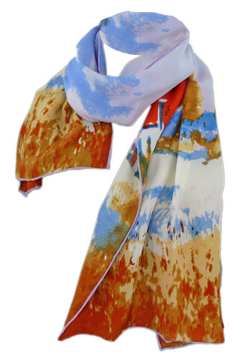 EVAL foulard en soie femme ocre bleu - R1230